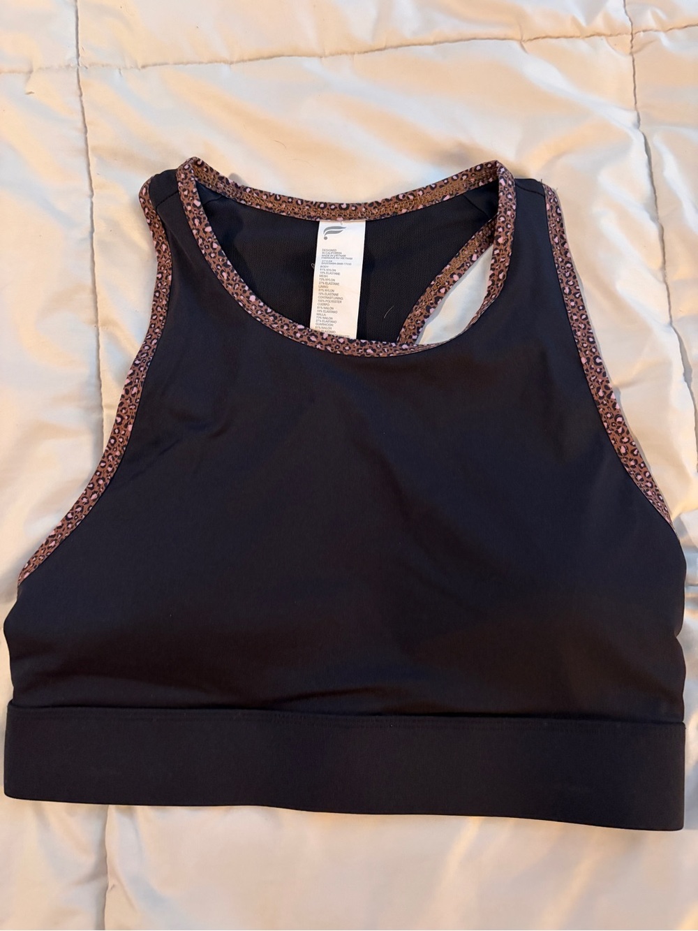 Fabletics Trinity High Impact Black Leopard Trim Sports Athletic Bra.